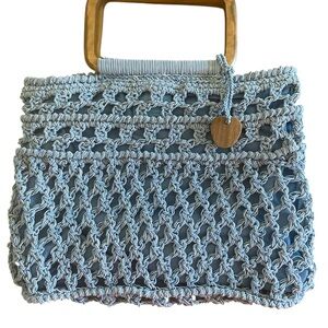 Faded Glory Blue Tote Bag with Bamboo Handles